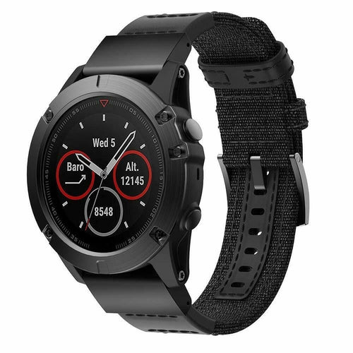 Nylon Hybrid Strap, black, on a watch, 3/4 front view