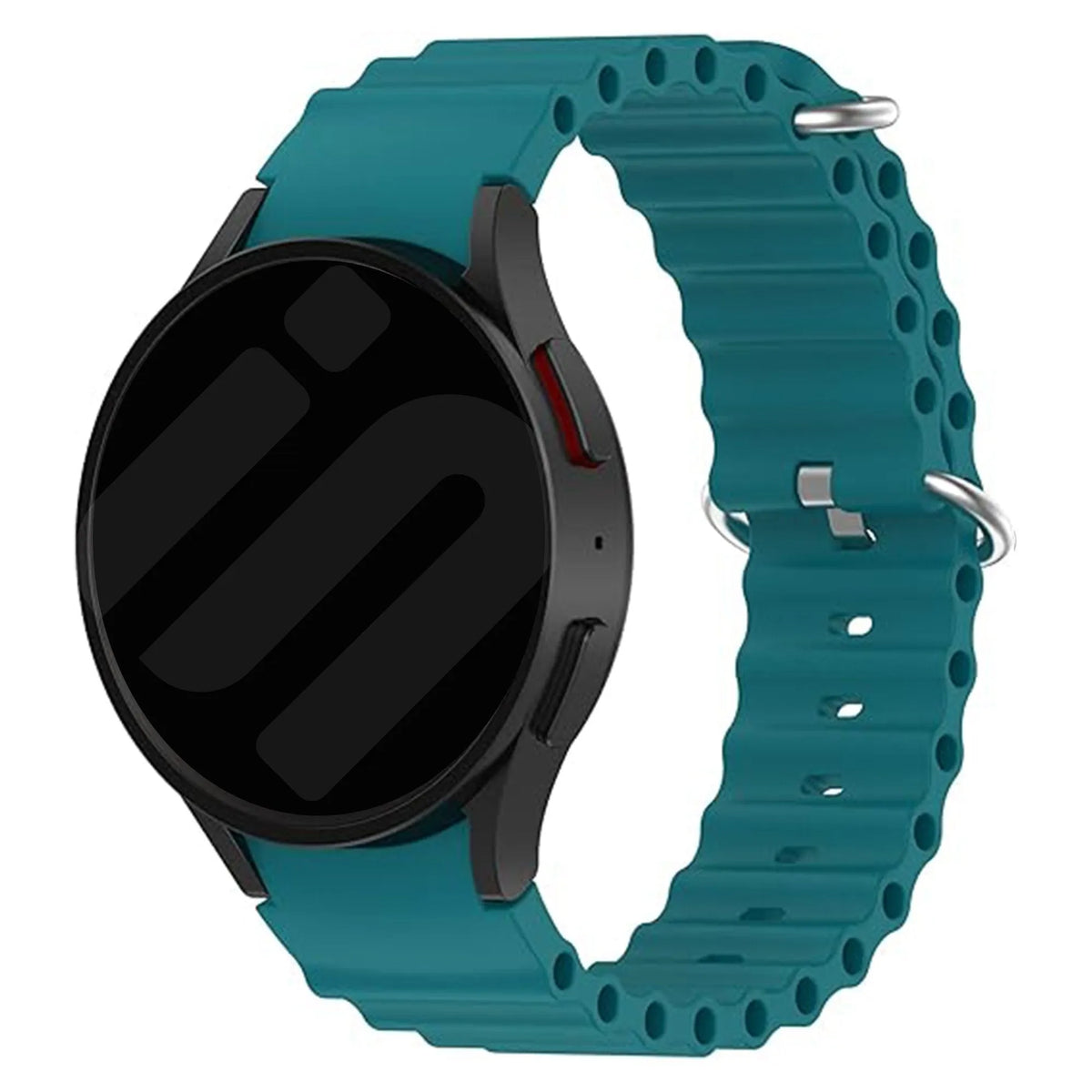Silicone Ocean Strap, dark green, on a watch, 3/4 front view