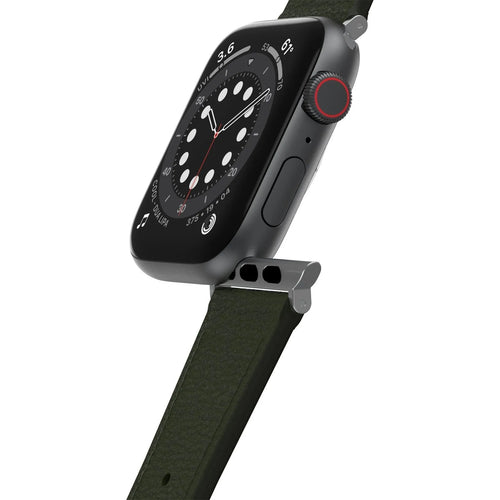Otterbox Symmetry Cactus Leather, green, on a watch, 3/4 front view