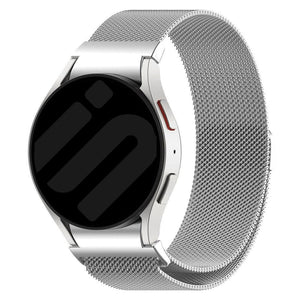 Milanese Strap 'One Push', silver, on a watch, 3/4 front view