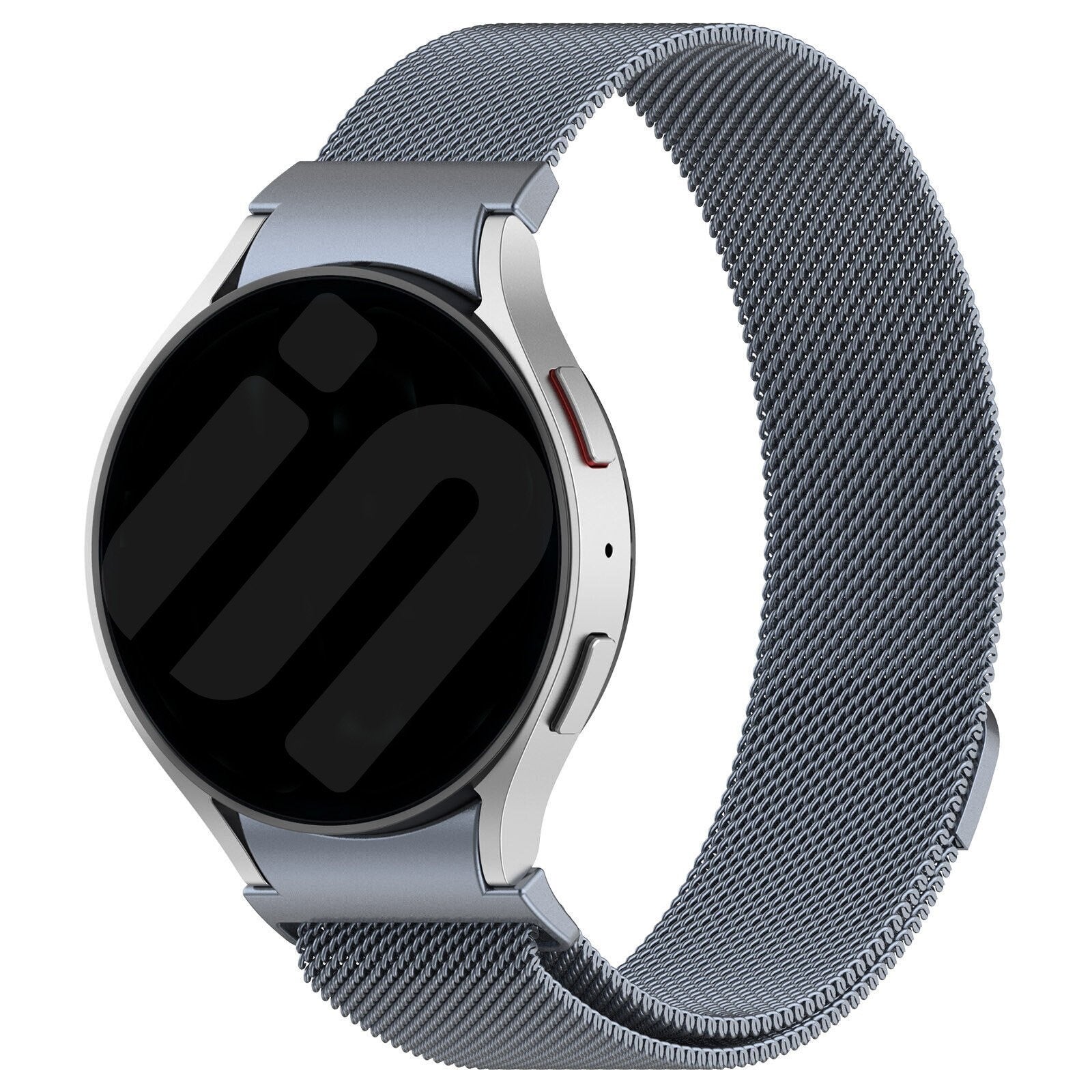Milanese Strap 'One Push', space grey, on a watch, 3/4 front view