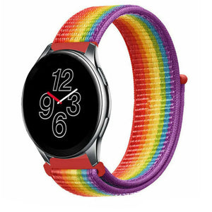 Nylon Strap, rainbow, on a watch, 3/4 front view