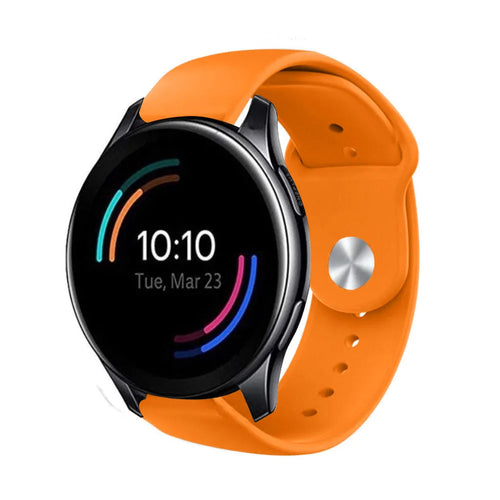 Silicone Sport Strap, orange, on a watch, 3/4 front view