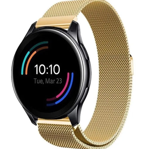 Milanese Strap, gold, on a watch, 3/4 front view