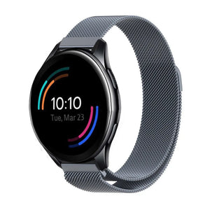 Milanese Strap, space grey, on a watch, 3/4 front view