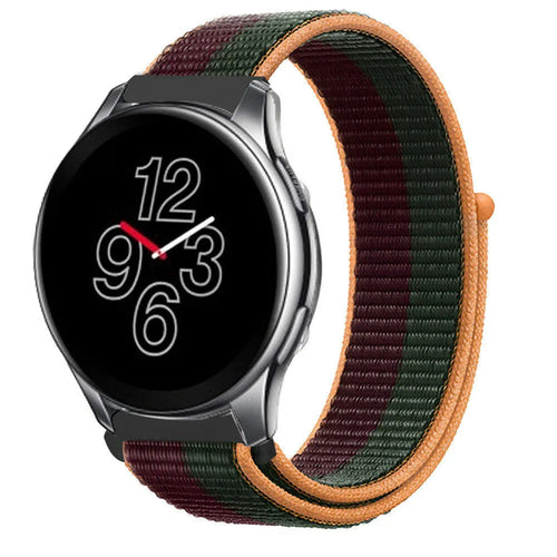 Nylon Strap, dark cherry, on a watch, 3/4 front view