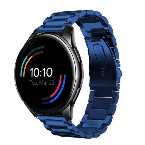 Steel Strap, blue, on a watch, 3/4 front view