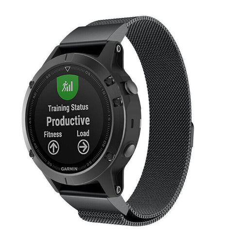 Milanese Strap, black, on a watch, 3/4 front view