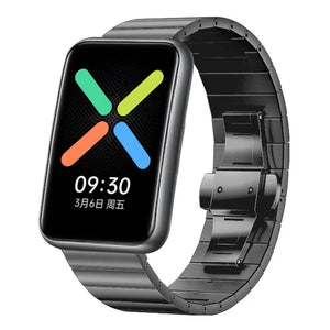 Metal Strap, black, on a watch, 3/4 front view