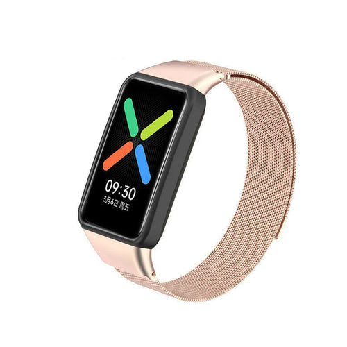 Milanese Strap, rose gold, on a watch, 3/4 front view