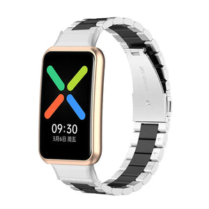 Steel Strap, silver/black, on a watch, 3/4 front view