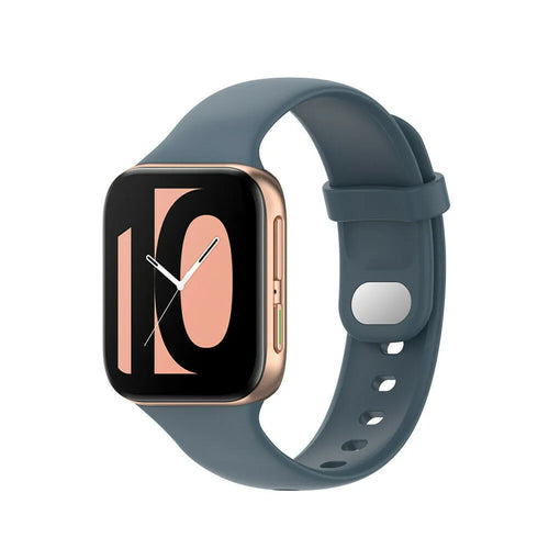 Silicone Strap, grey-blue, on a watch, 3/4 front view