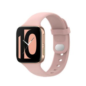 Silicone Strap, pink, on a watch, 3/4 front view