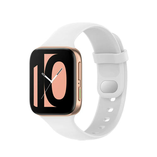 Silicone Strap, white, on a watch, 3/4 front view