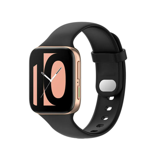 Silicone Strap, black, on a watch, 3/4 front view