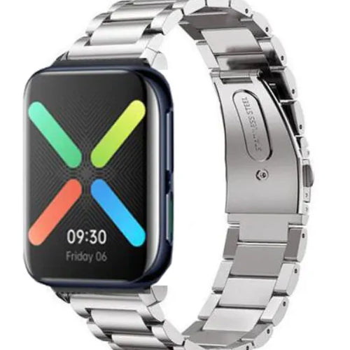 Steel Strap, silver, on a watch, 3/4 front view