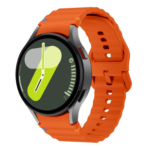 Wave Silicone Strap, orange, on a watch, 3/4 front view