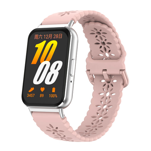 Patterned Silicone Strap, pink, on a watch, 3/4 front view