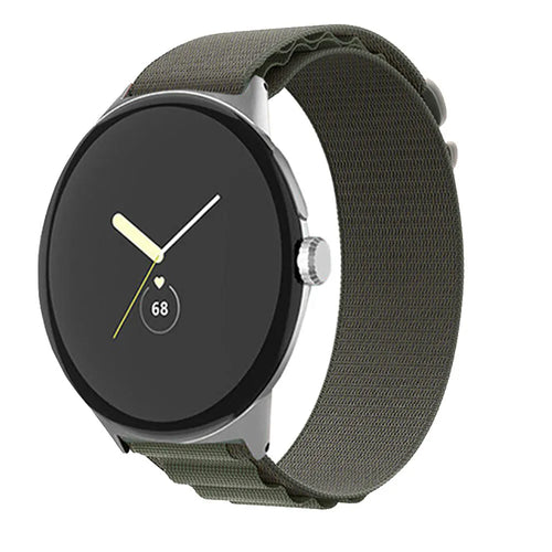 Alpine Nylon Strap, green, on a watch, 3/4 front view