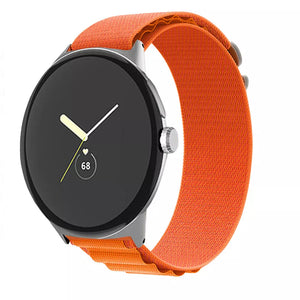 Alpine Nylon Strap, orange, on a watch, 3/4 front view