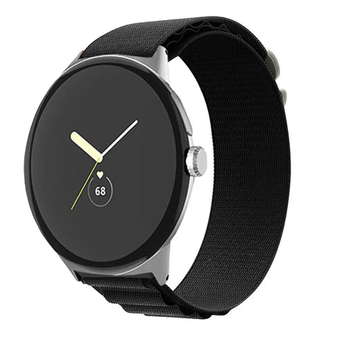 Alpine Nylon Strap, black, on a watch, 3/4 front view