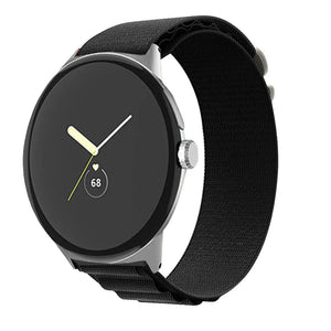 Alpine Nylon Strap, black, on a watch, 3/4 front view
