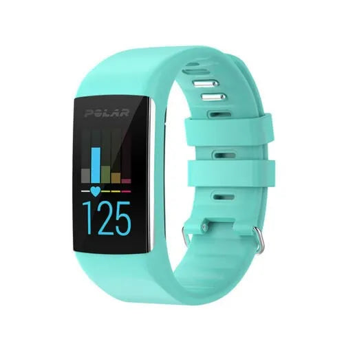 Silicone Strap, aqua, on a watch, 3/4 front view