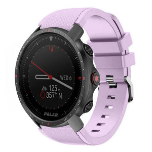 Twill Silicone Strap, lilac, on a watch, 3/4 front view