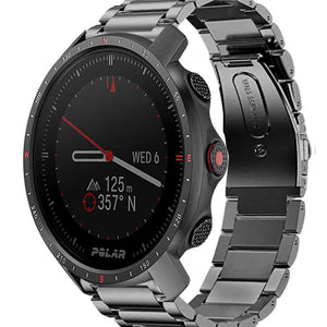 Titanium Strap, graphite, on a watch, 3/4 front view
