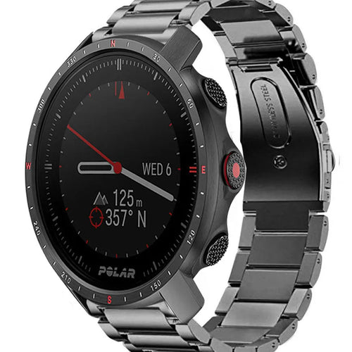 Titanium Strap, graphite, on a watch, 3/4 front view
