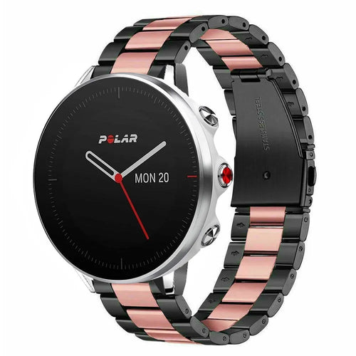 Steel Strap, black/pink, on a watch, 3/4 front view