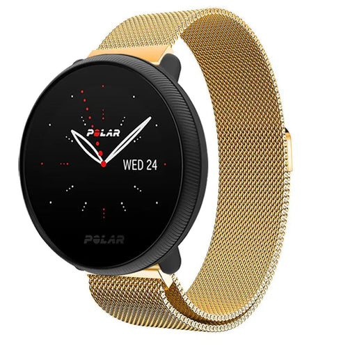 Milanese Strap, gold, on a watch, 3/4 front view
