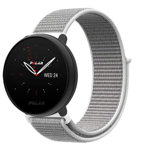 Nylon Strap, grey, on a watch, 3/4 front view
