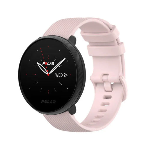 Premium Silicone Strap, pink, on a watch, 3/4 front view