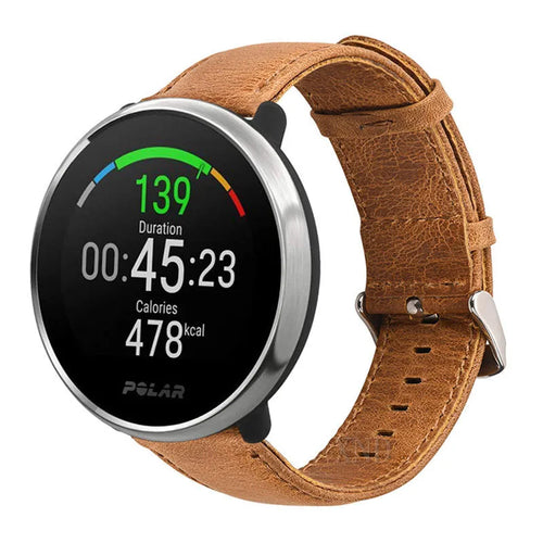 Leather Strap, brown, on a watch, 3/4 front view