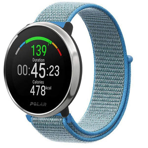 Nylon Strap, blue, on a watch, 3/4 front view