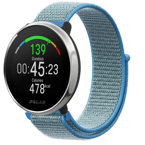 Nylon Strap, blue, on a watch, 3/4 front view