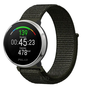 Nylon Strap, olive green, on a watch, 3/4 front view