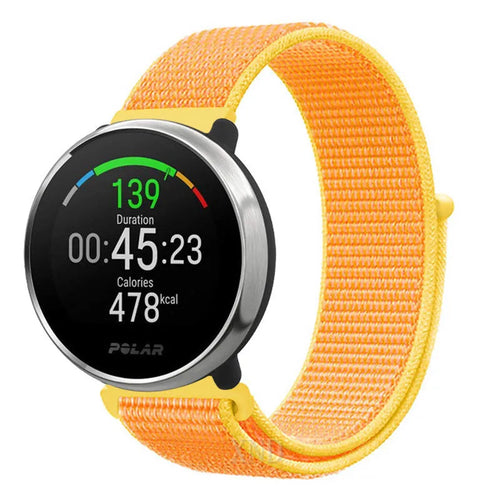 Nylon Strap, light yellow, on a watch, 3/4 front view