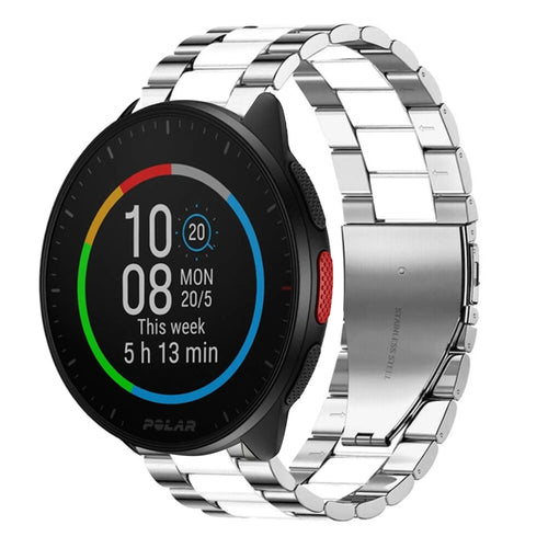 Steel Strap, silver/white, on a watch, 3/4 front view