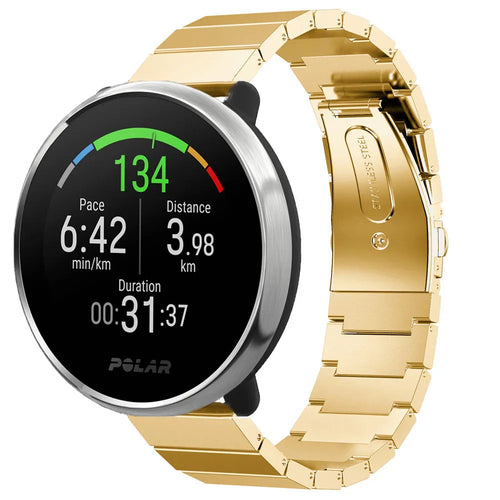 Premium Metal Strap, gold, on a watch, 3/4 front view
