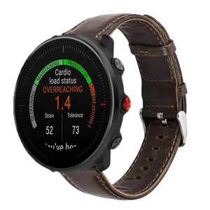 Leather Strap, dark brown, on a watch, 3/4 front view