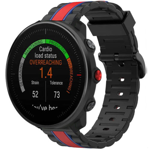 Silicone Special Edition Strap, black/red, on a watch, 3/4 front view