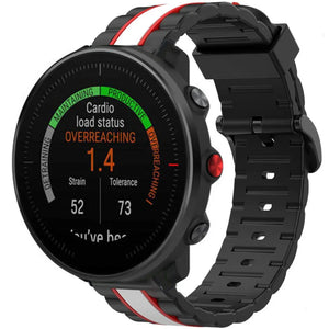 Silicone Special Edition Strap, black/white, on a watch, 3/4 front view
