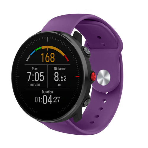 Silicone Sport Strap, purple, on a watch, 3/4 front view