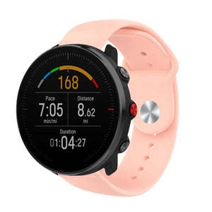 Silicone Sport Strap, pink, on a watch, 3/4 front view
