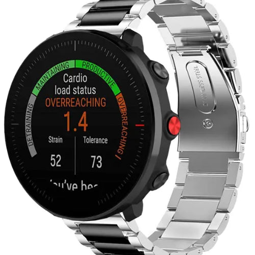 Steel Strap, silver/black, on a watch, 3/4 front view
