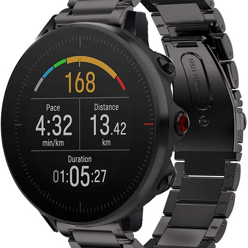 Steel Strap, black, on a watch, 3/4 front view