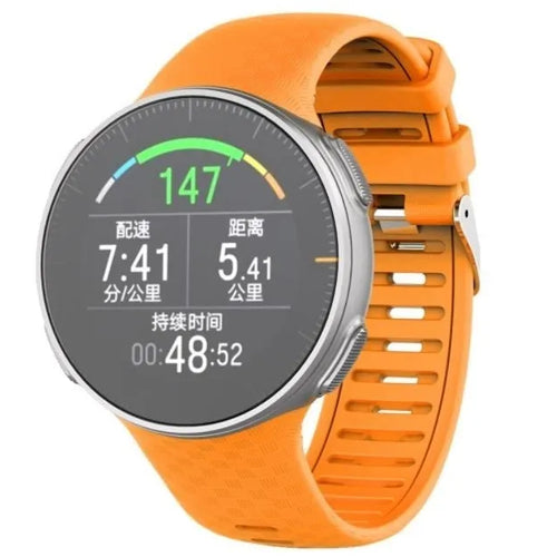Silicone Strap, orange, on a watch, 3/4 front view