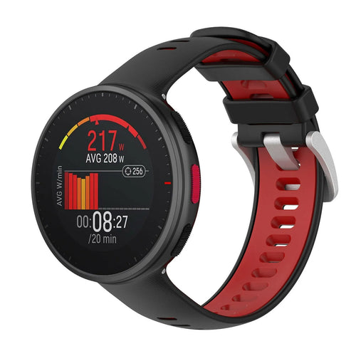 Silicone Sport Strap, black/red, on a watch, 3/4 front view